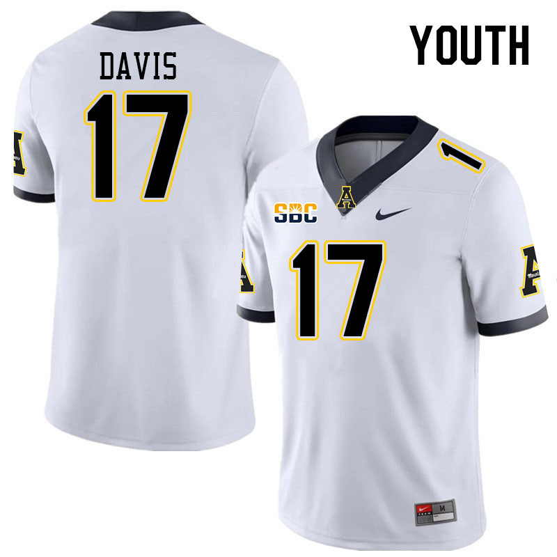 Youth #17 Dashaun Davis Appalachian State Mountaineers College Football Jerseys Stitched Sale-White - Click Image to Close